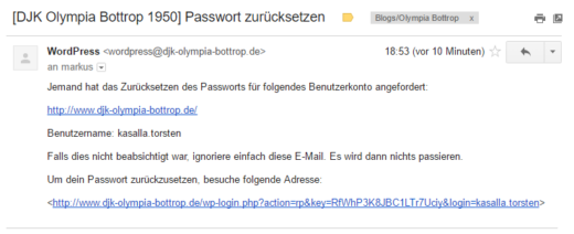 Passwort vergessen: Mail-Bestätigung Passwort vergessen: Mail-Bestätigung