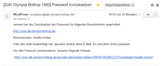 Passwort vergessen: Mail-Bestätigung