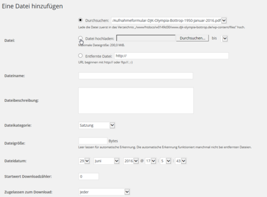 Downloads: Datei hinzufügen