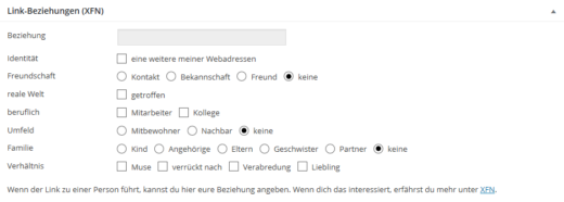 Linkmanager: XFN-Beziehungen