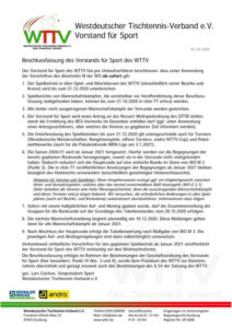 Beschluss des WTTV vom 25.10.2020